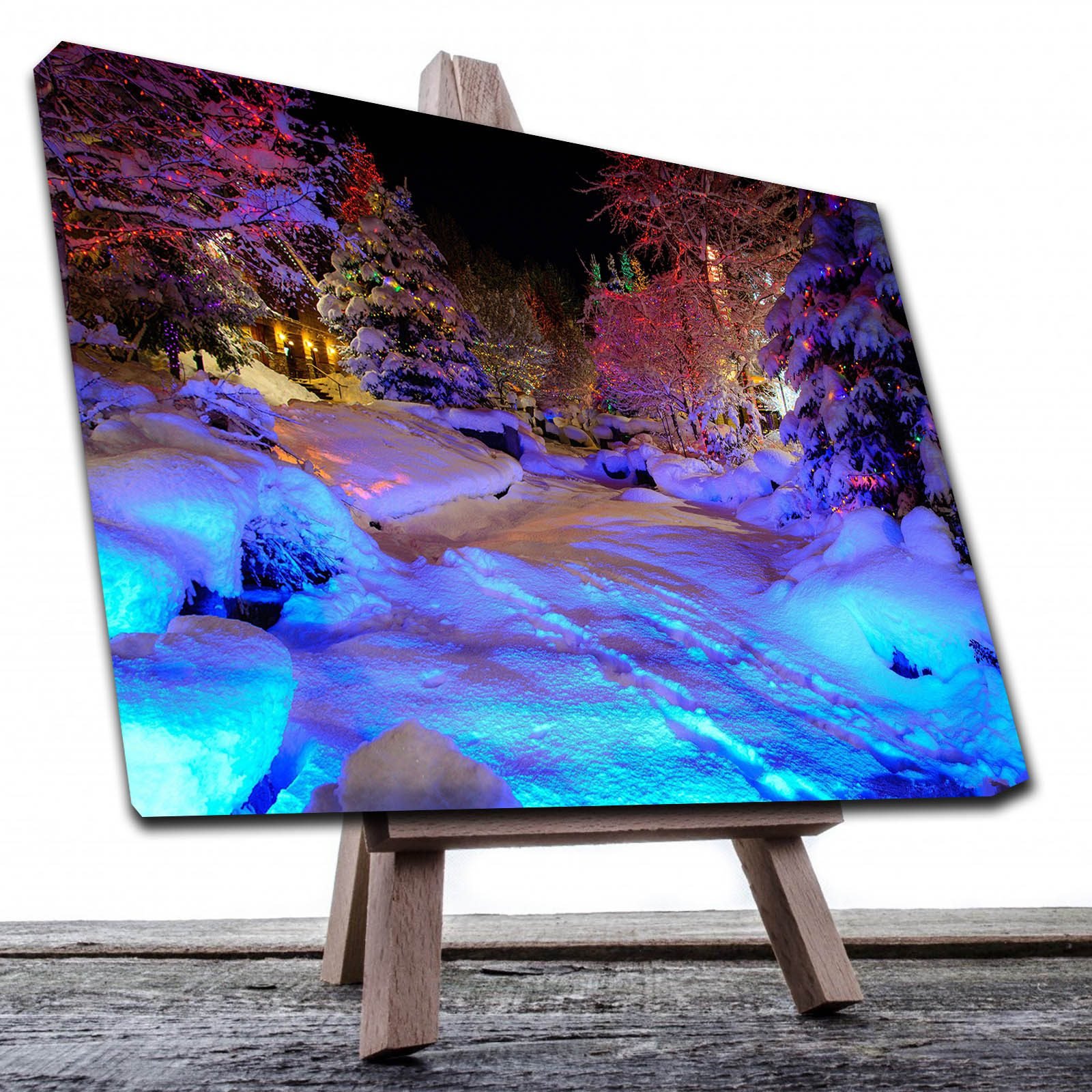 Cuadro Decorativo Canvas Paisaje Bosques Nevado de Noche