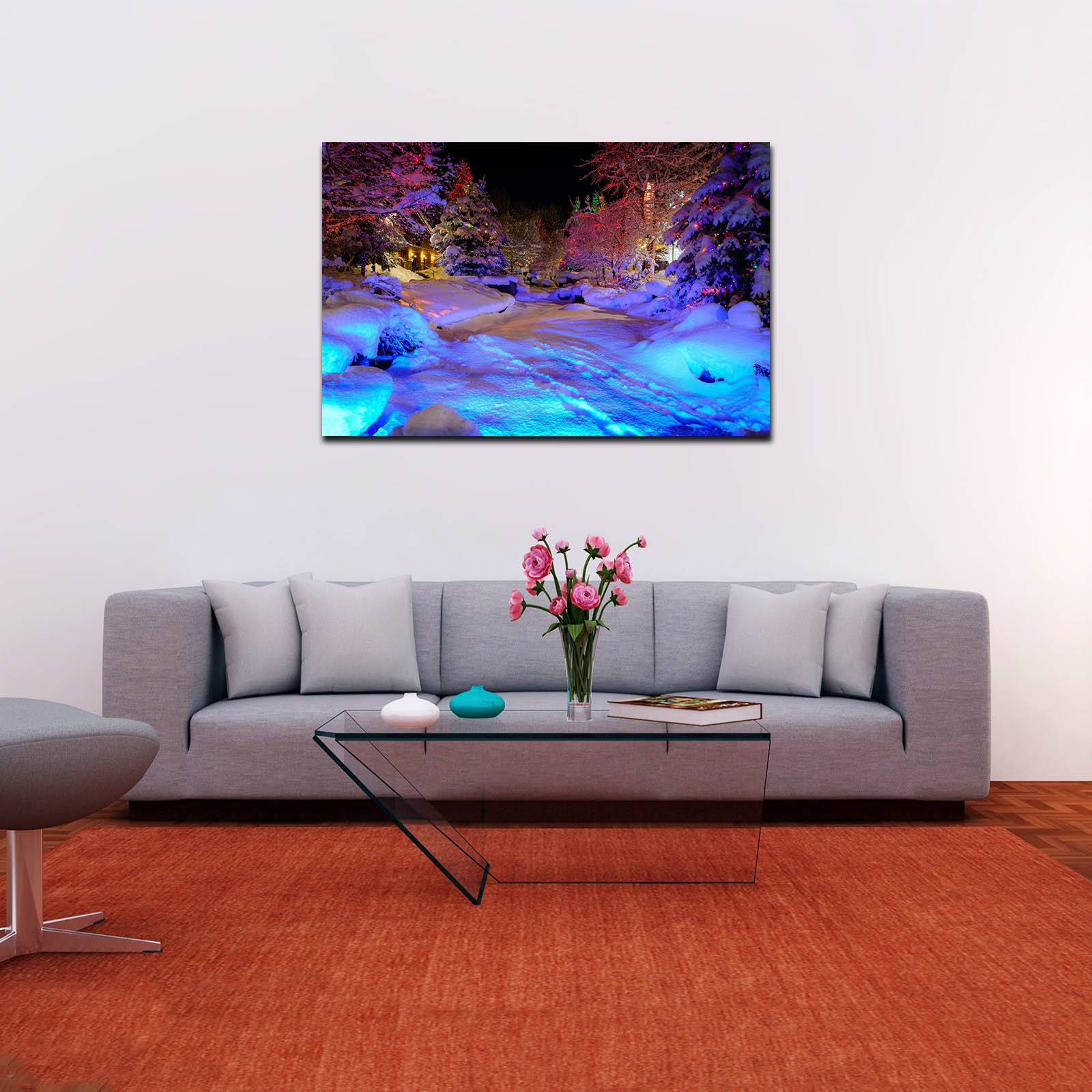 Cuadro Decorativo Canvas Paisaje Bosques Nevado de Noche - Imagen 3