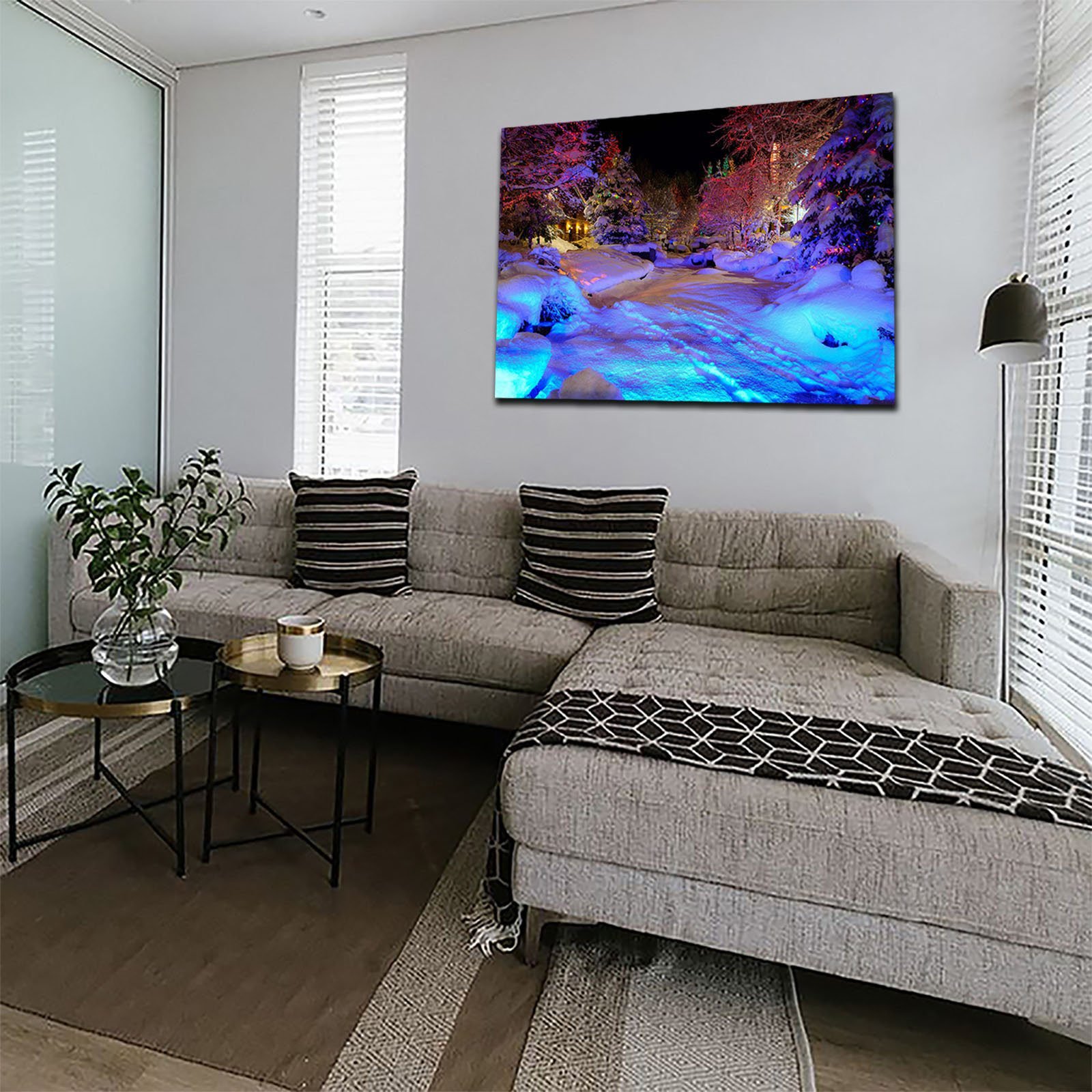 Cuadro Decorativo Canvas Paisaje Bosques Nevado de Noche - Imagen 4