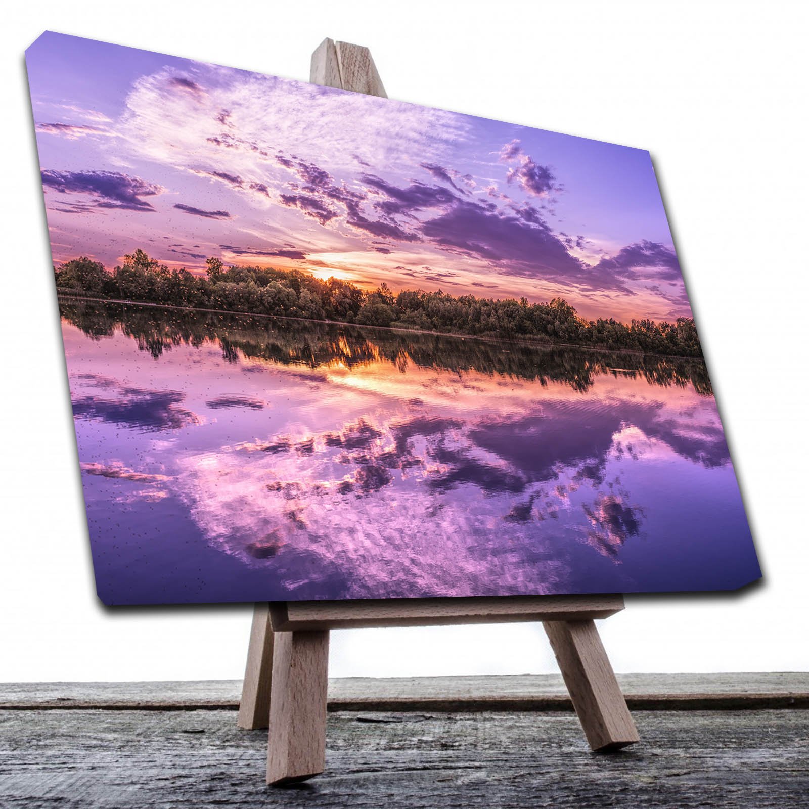 Cuadro Decorativo Canvas Paisaje de un Lago al Atardecer en Colores Lila