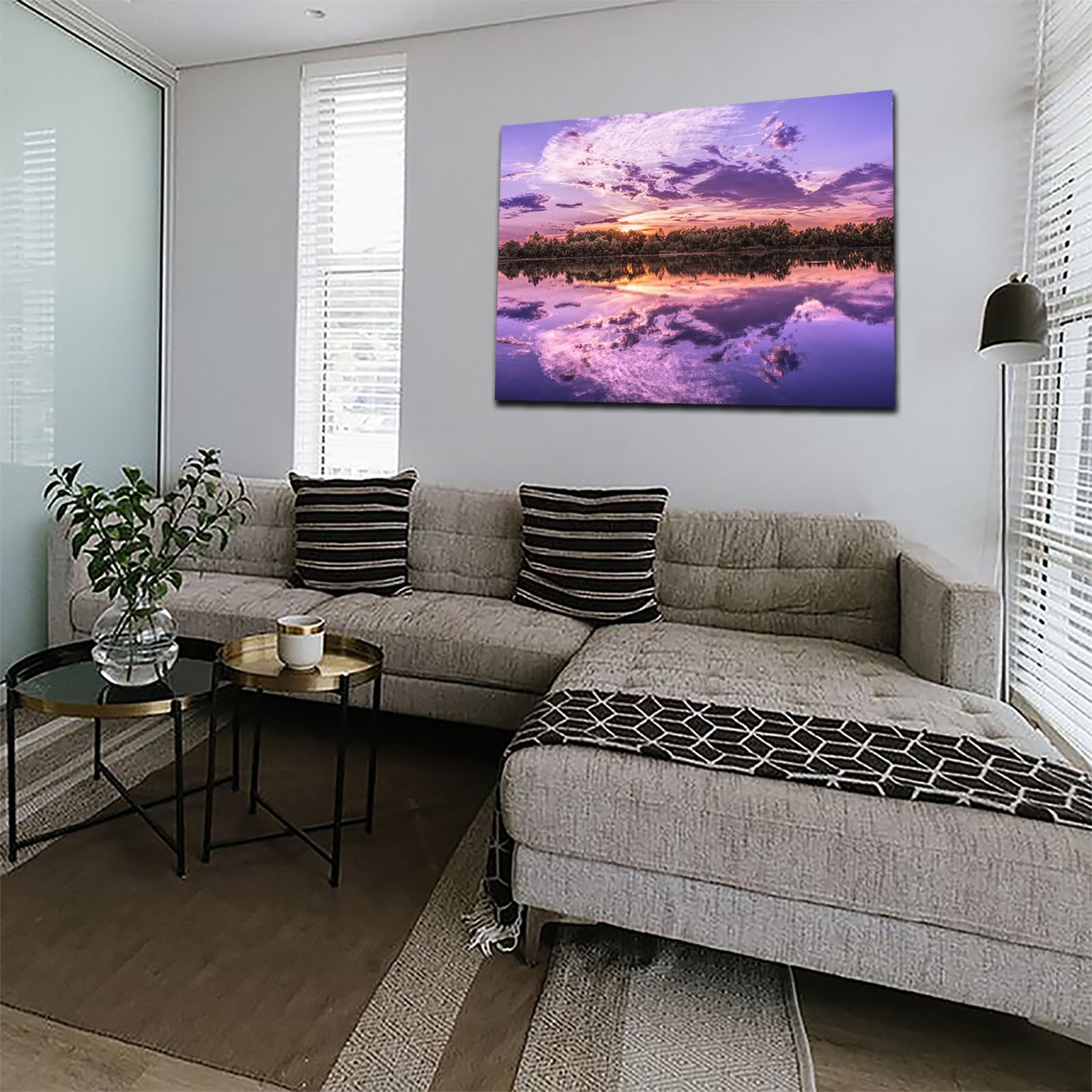 Cuadro Decorativo Canvas Paisaje de un Lago al Atardecer en Colores Lila - Imagen 4