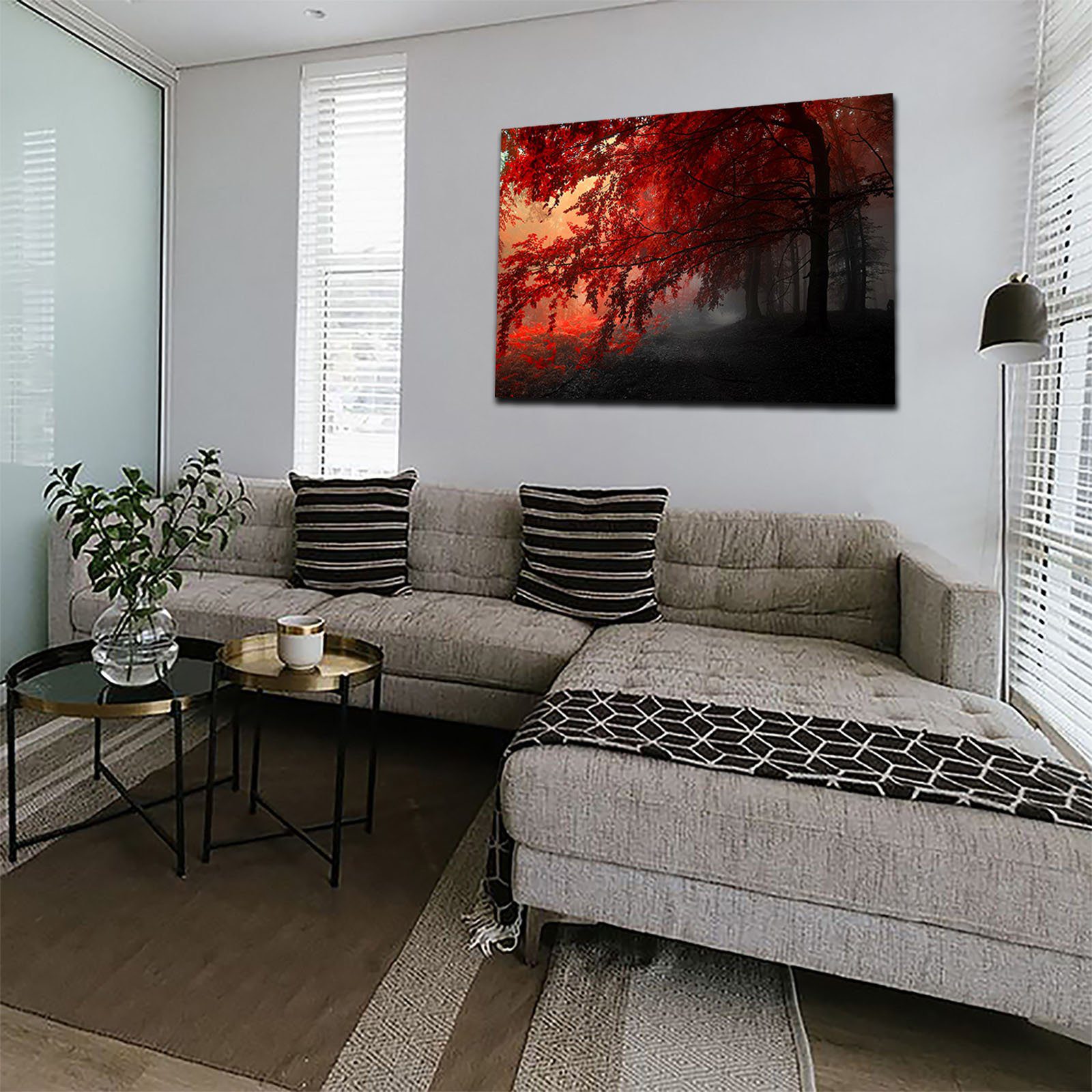 Cuadro Decorativo Canvas Paisaje de Bosque con Arboles Rojos - Imagen 4