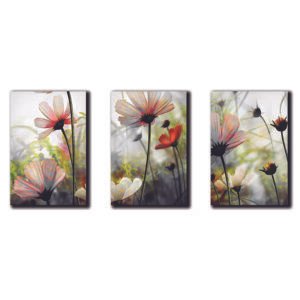 Cuadros Decorativos Set de 3 pzs Canvas de Flores con dorado