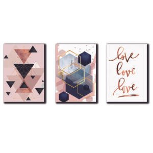 Cuadros Decorativos Set 3 pzs figuras geométricas moderno Rosa