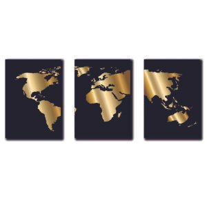 Cuadros Decorativos Set de 3 pzs Continentes dorado
