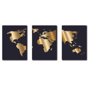 Cuadros Decorativos Set de 3 pzs Continentes dorado