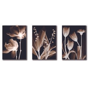 Cuadros Decorativos Set de 3 pzs Flores doradas moderno #2