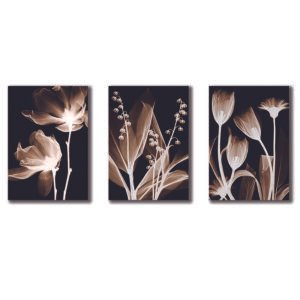 Cuadros Decorativos Set de 3 pzs Flores doradas moderno #2