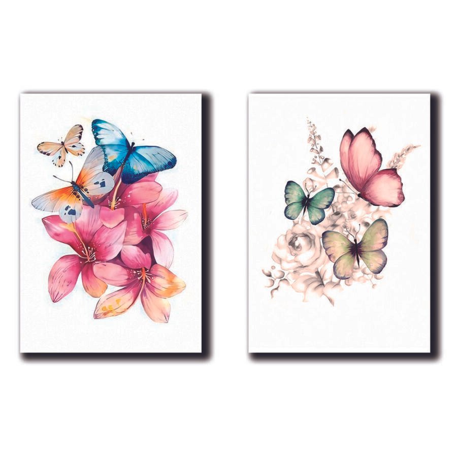 Cuadros Decorativos Set de 2 pzs Flores con Mariposas