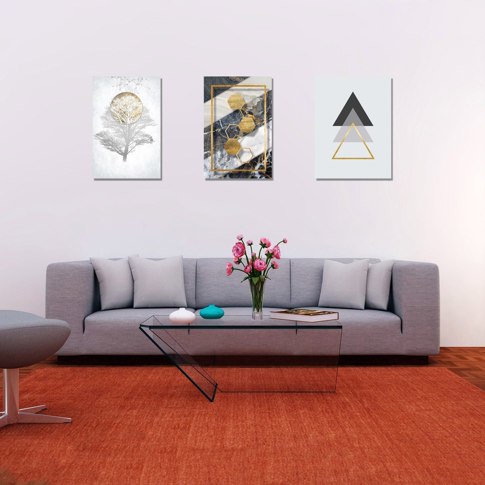 Cuadros Decorativos Set de 3 pzs moderno en dorado y plata - Imagen 5