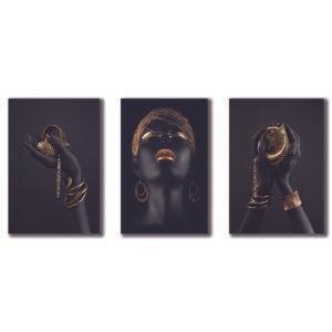 Cuadros Decorativos Set de 3 pzs Africanas con vivos dorados