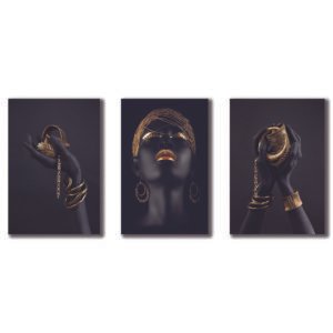 Cuadros Decorativos Set de 3 pzs Africanas con vivos dorados