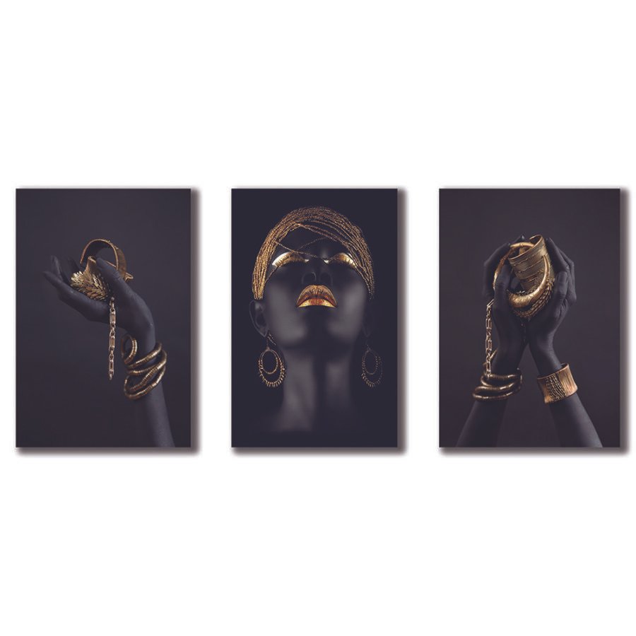 Cuadros Decorativos Set de 3 pzs Africanas con vivos dorados