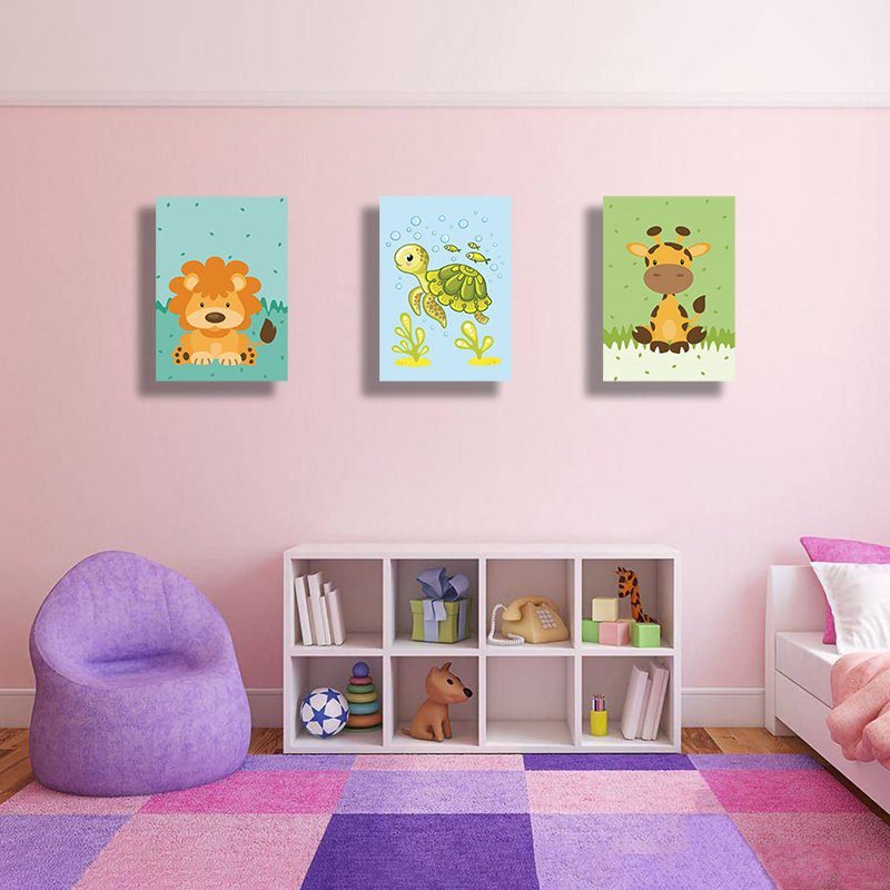 Cuadros Decorativos Set de 3 Piezas Para niños León, tortuga y Jirafa. - Imagen 6