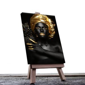 Cuadro Decorativo Rostro Mujer en Dorado y Negro #5
