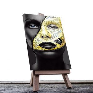 Cuadro Decorativo Rostro Mujer en Dorado y Negro #14