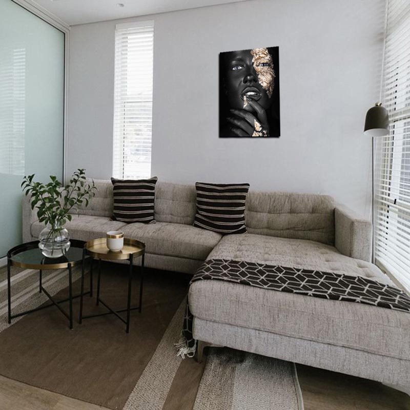 Cuadro Decorativo Rostro Mujer en Dorado y Negro #22 - Imagen 2