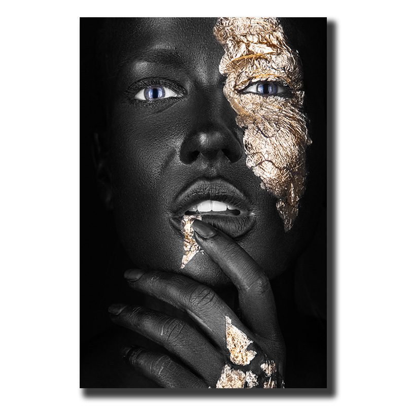 Cuadro Decorativo Rostro Mujer en Dorado y Negro #22 - Imagen 4