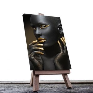 Cuadro Decorativo Rostro Mujer en Dorado y Negro #26