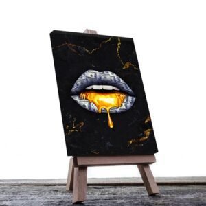 Cuadro Decorativo Minimalista Labios Dorados y Negros