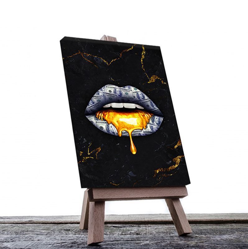 Cuadro Decorativo Minimalista Labios Dorados y Negros