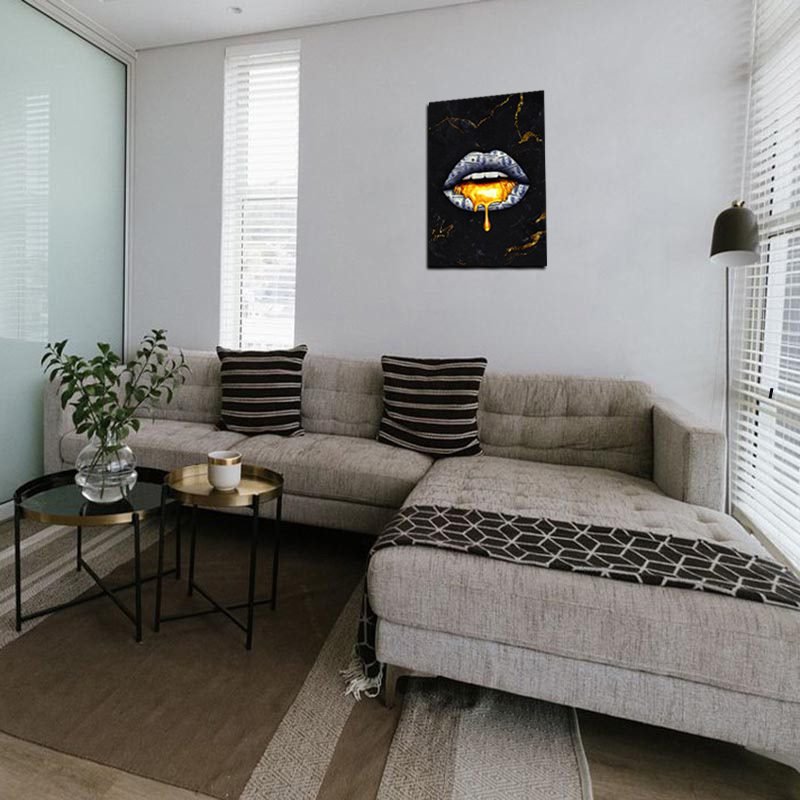 Cuadro Decorativo Minimalista Labios Dorados y Negros - Imagen 2