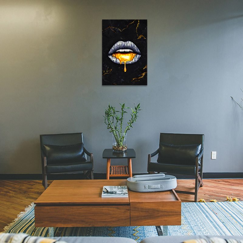 Cuadro Decorativo Minimalista Labios Dorados y Negros - Imagen 3