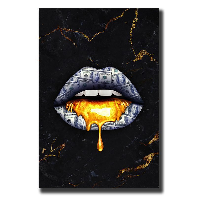 Cuadro Decorativo Minimalista Labios Dorados y Negros - Imagen 4