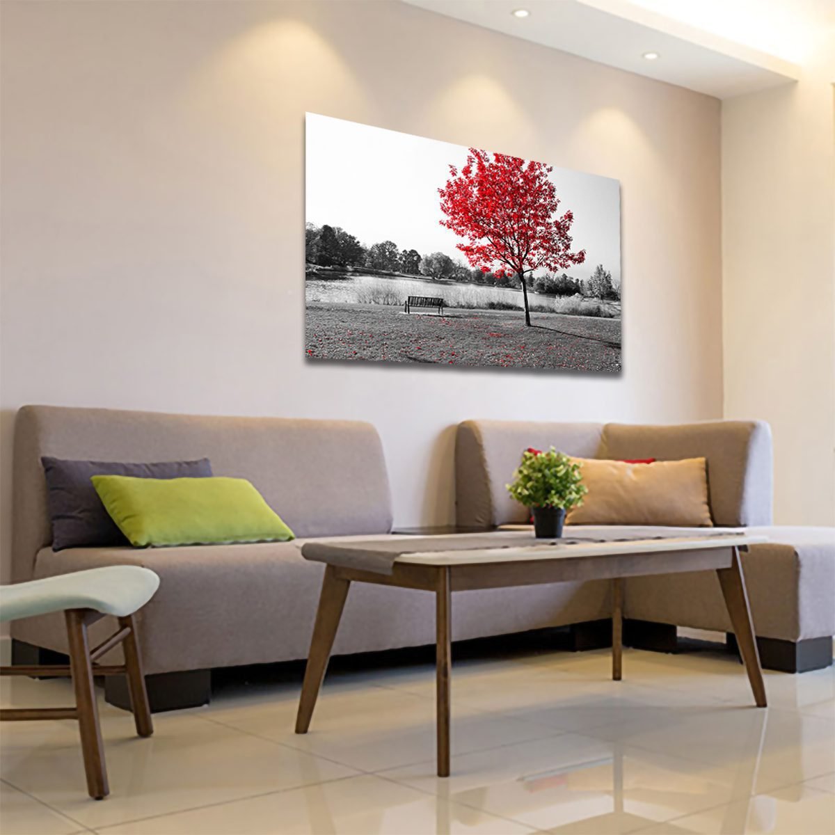 Cuadro Decorativo Árbol Blanco Y Negro Con Vivos Rojos #8 - Imagen 3