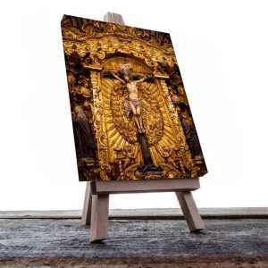 Cuadro Decorativo Canvas Religioso Crucifixión Jesucristo tallado en Madera