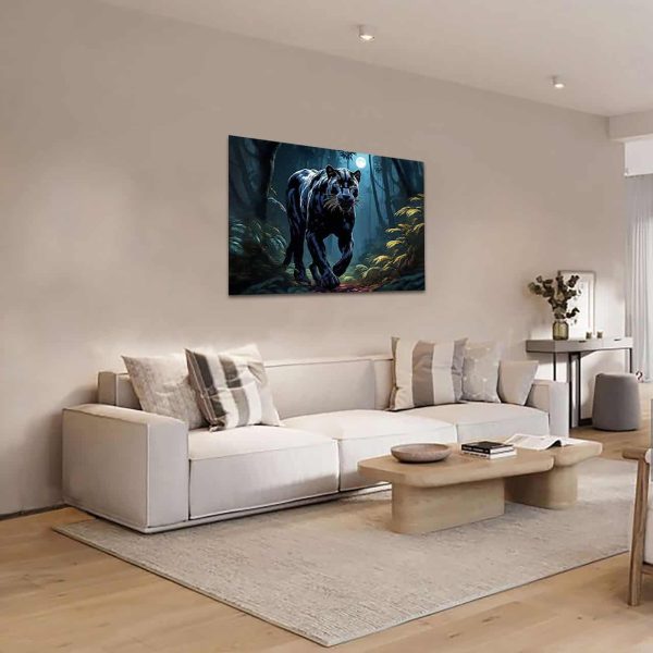 Cuadro Decorativo Canvas Pantera Negra bajo la luna llena 2 - Imagen 2