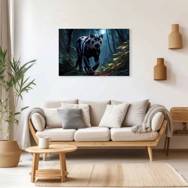 Cuadro Decorativo Canvas Pantera Negra bajo la luna llena 2 - Imagen 3