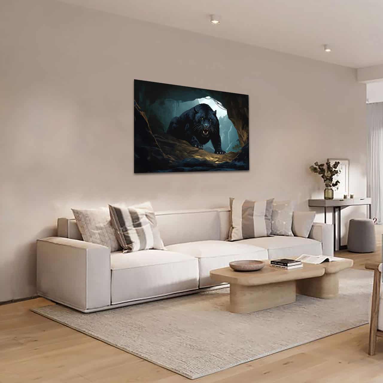 Cuadro Decorativo Canvas Pantera Negra atacando en cueva - Imagen 2