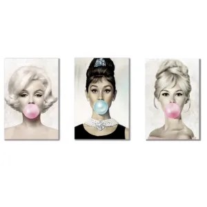 Cuadros Decorativos Set de 3 Piezas Marilyn, Audrey y Brigitte.