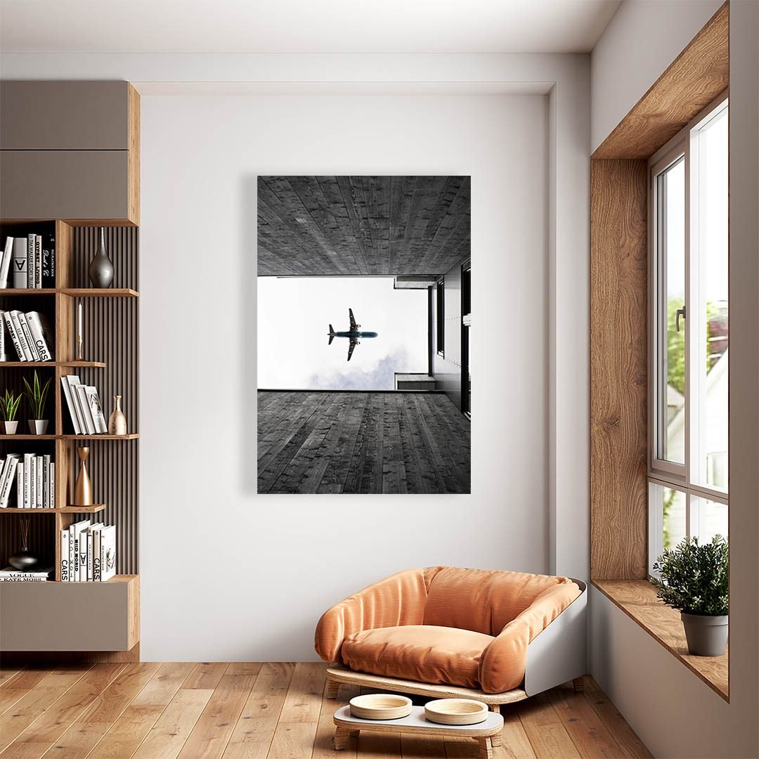 Cuadro Decorativo Avión Tonos Grises - Imagen 2