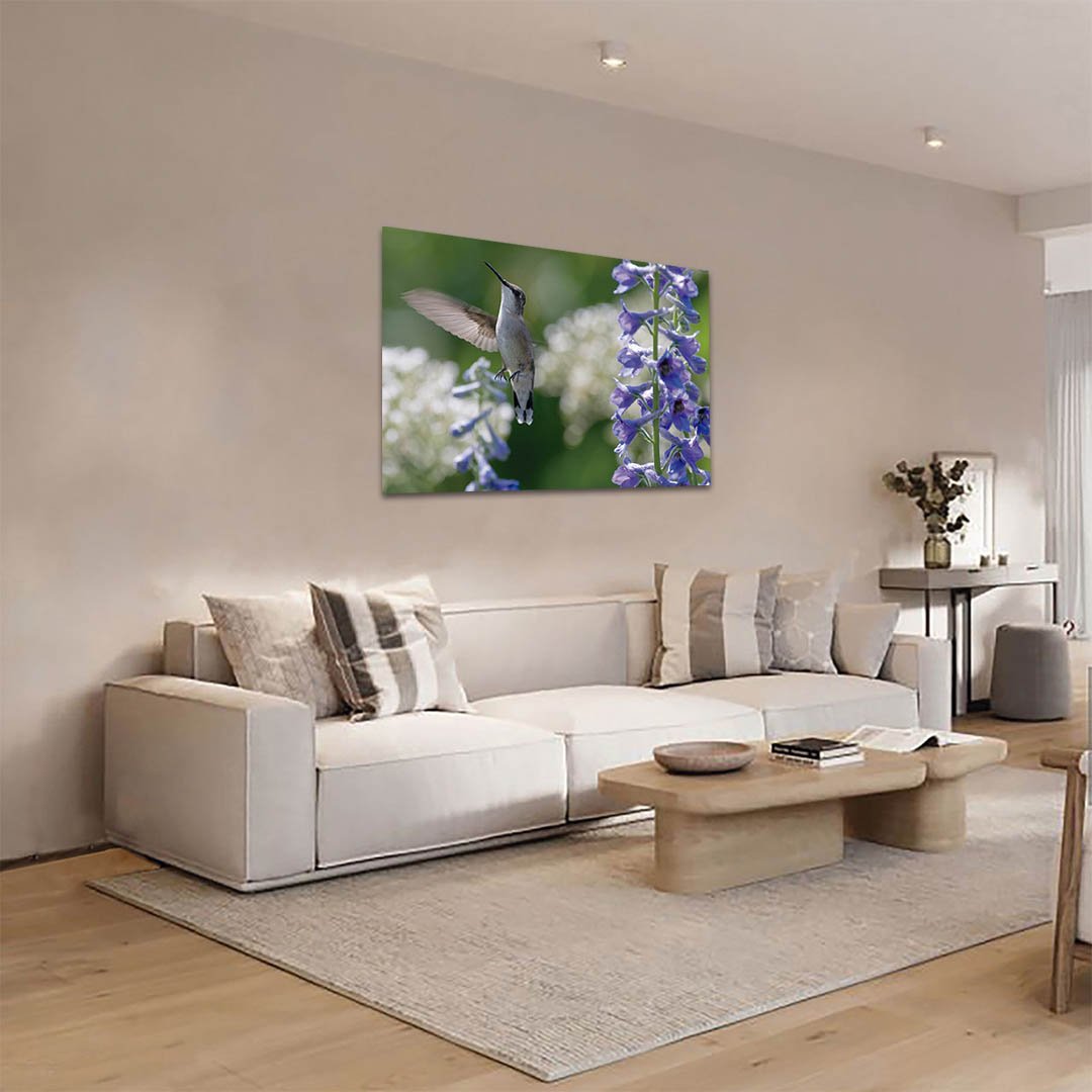 Cuadro decorativo Colibrí con flores moradas - Imagen 3