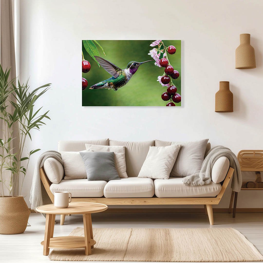Cuadro decorativo Colibrí azul con morado y cerezas #29 - Imagen 2