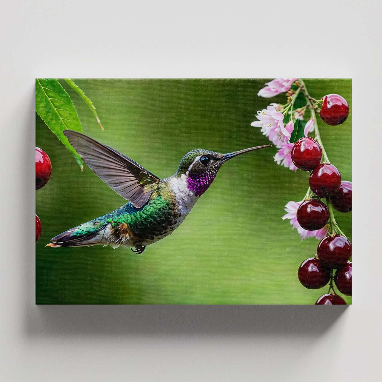 Cuadro decorativo Colibrí azul con morado y cerezas #29 - Imagen 4