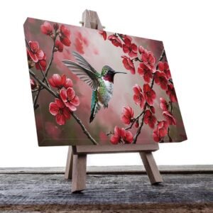 Cuadro decorativo Colibrí verde con rojo y flores rojas #22