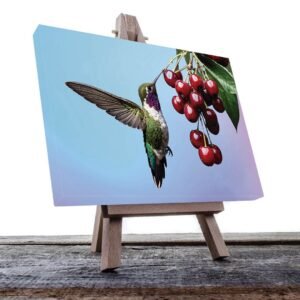 Cuadro decorativo Colibrí azul con morado y cerezas #35