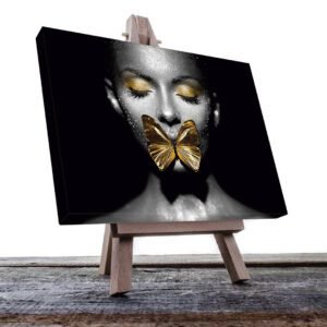 Cuadro Decorativo Rostro de Mujer y Mariposa en Dorado #125