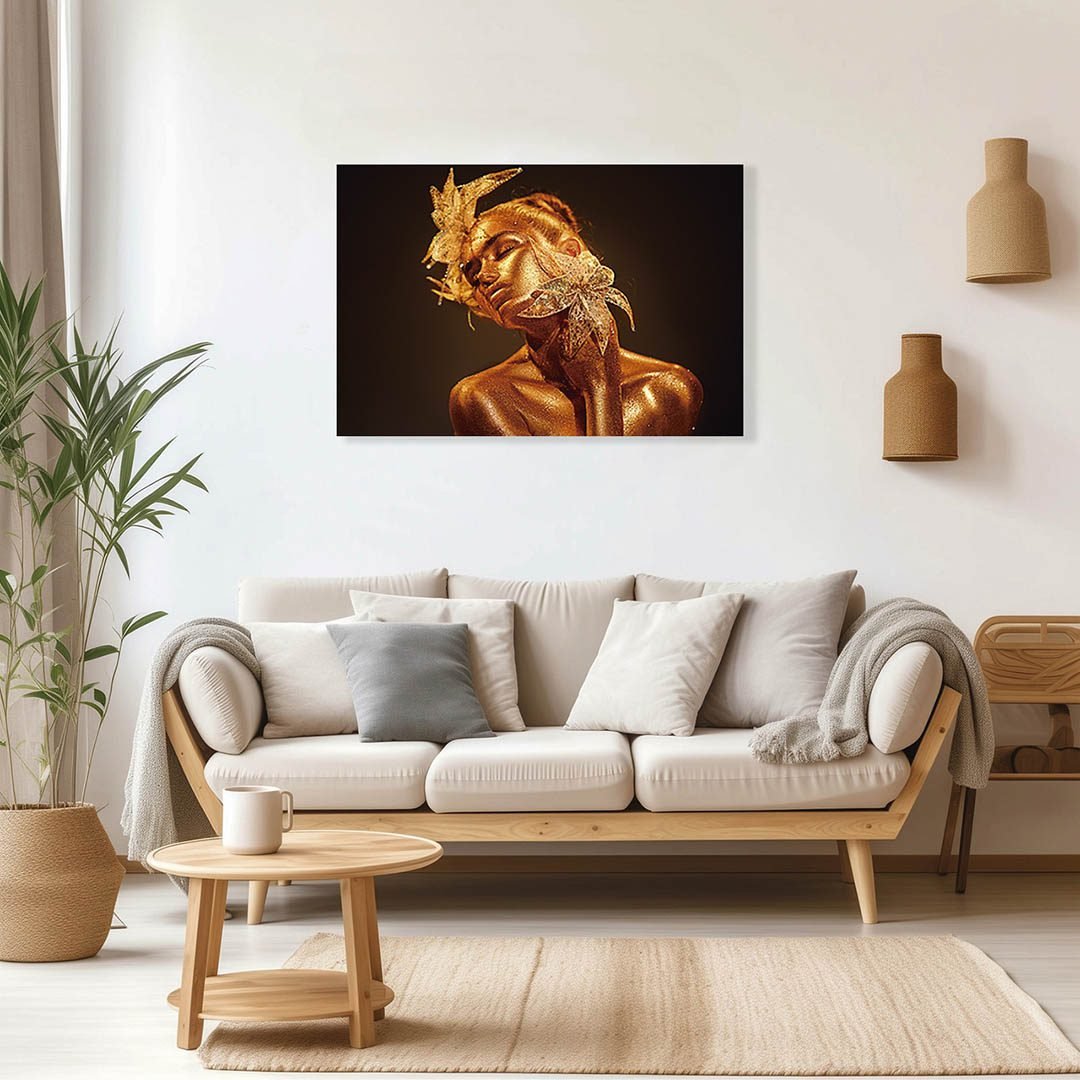 Cuadro Decorativo Rostro de Mujer en Dorado y Negro #132 - Imagen 3