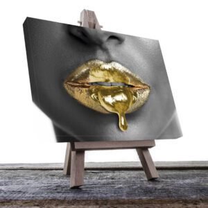 Cuadro Decorativo Labios en Dorado y Negro #135