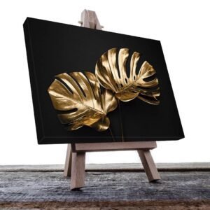 Cuadro Decorativo de Hojas Doradas y Fondo Negro #138