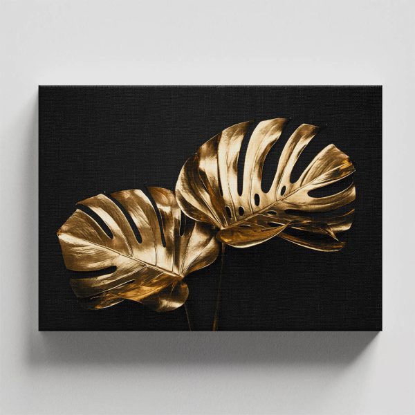 Cuadro Decorativo de Hojas Doradas y Fondo Negro #138 - Imagen 4