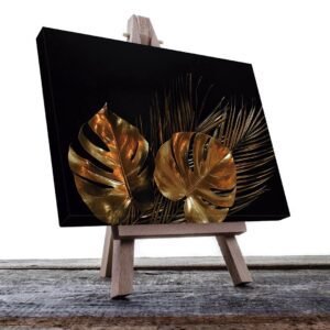Cuadro Decorativo de Hojas Doradas y Fondo Negro #139