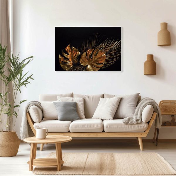 Cuadro Decorativo de Hojas Doradas y Fondo Negro #139 - Imagen 3