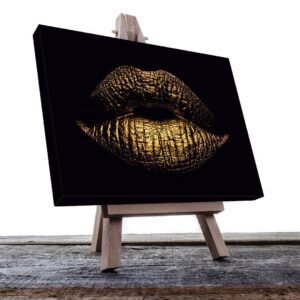 Cuadro Decorativo Labios en Dorado y Negro #141