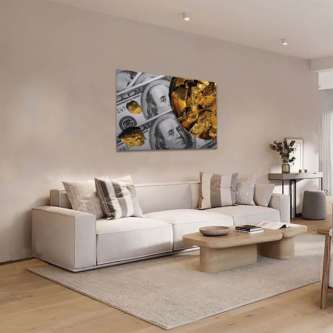 Cuadro Decorativo del Dinero y Oro en Dorado y Negro - Imagen 2
