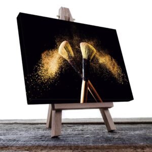 Cuadro Decorativo Brochas de Maquillaje Doradas